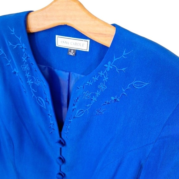 Vintage 80s/90s Blue 100% Silk Embroidered Jacket Women Size 8 - Picture 4 of 8